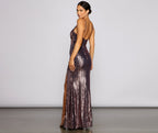 Slit-Detail Sleeveless Evening Dress with Sequin Detail
