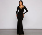 Mallory Long Sleeve V Neck Formal Dress - Lady Occasions