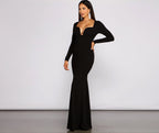 Long-Sleeve Evening Dress with a V-Neck