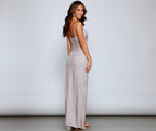 Slit-Detail Glitter Evening Dress