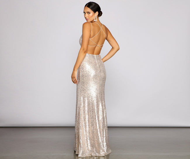 Elena Sequin Open-Back Formal Dress - Lady Occasions Main image
