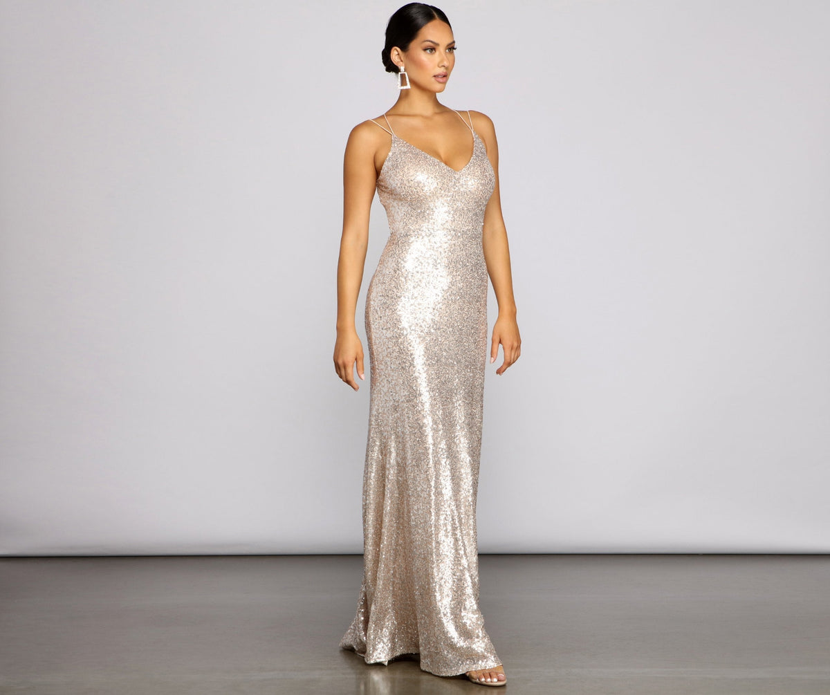 Open-Back Evening Dress with Sequin Detail