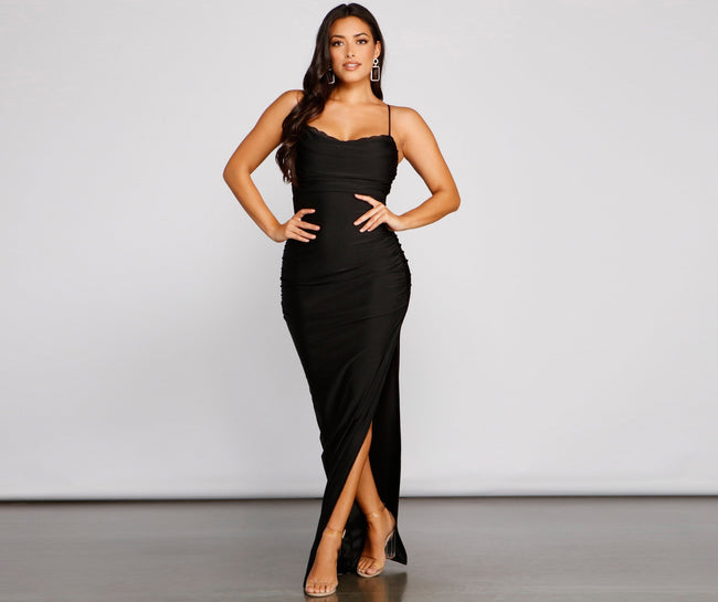 Cassandra Cowl Neck Ruched Formal Dress - Lady Occasions Main image