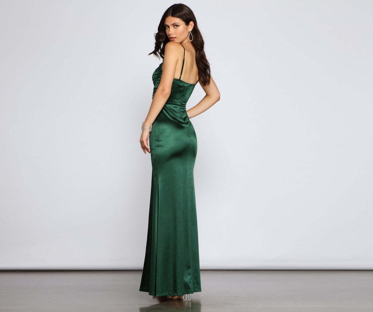 Satin Mermaid Slit-Detail Dress