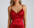 Cowl-Neck Mermaid Evening Dress with Lace Details