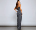 Slit-Detail Glitter Evening Dress