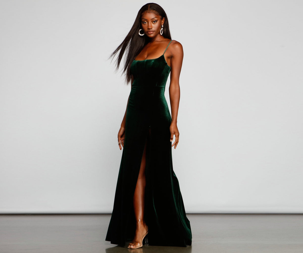 Velvet Evening Dress with a Split Detail
