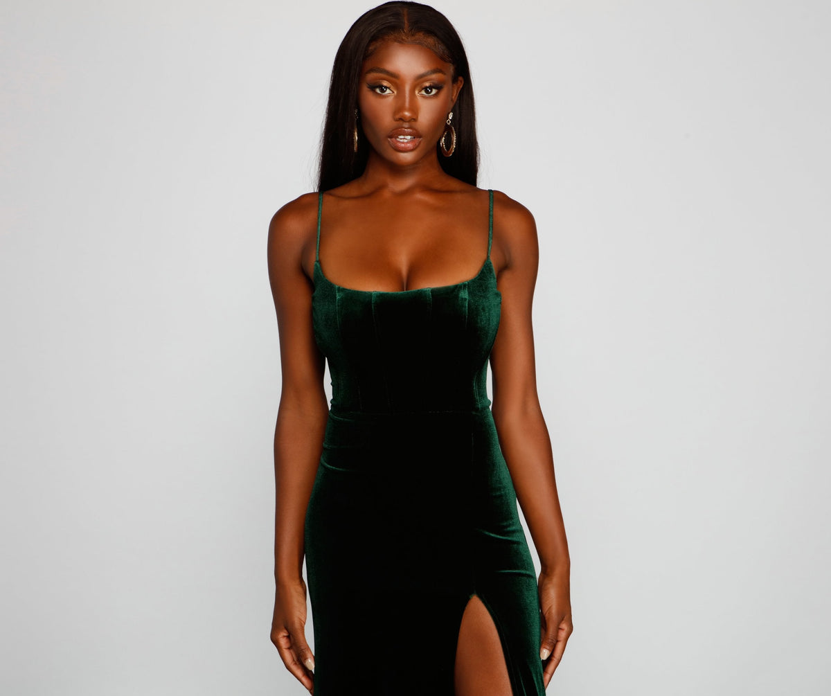 Velvet Evening Dress with a Split Detail