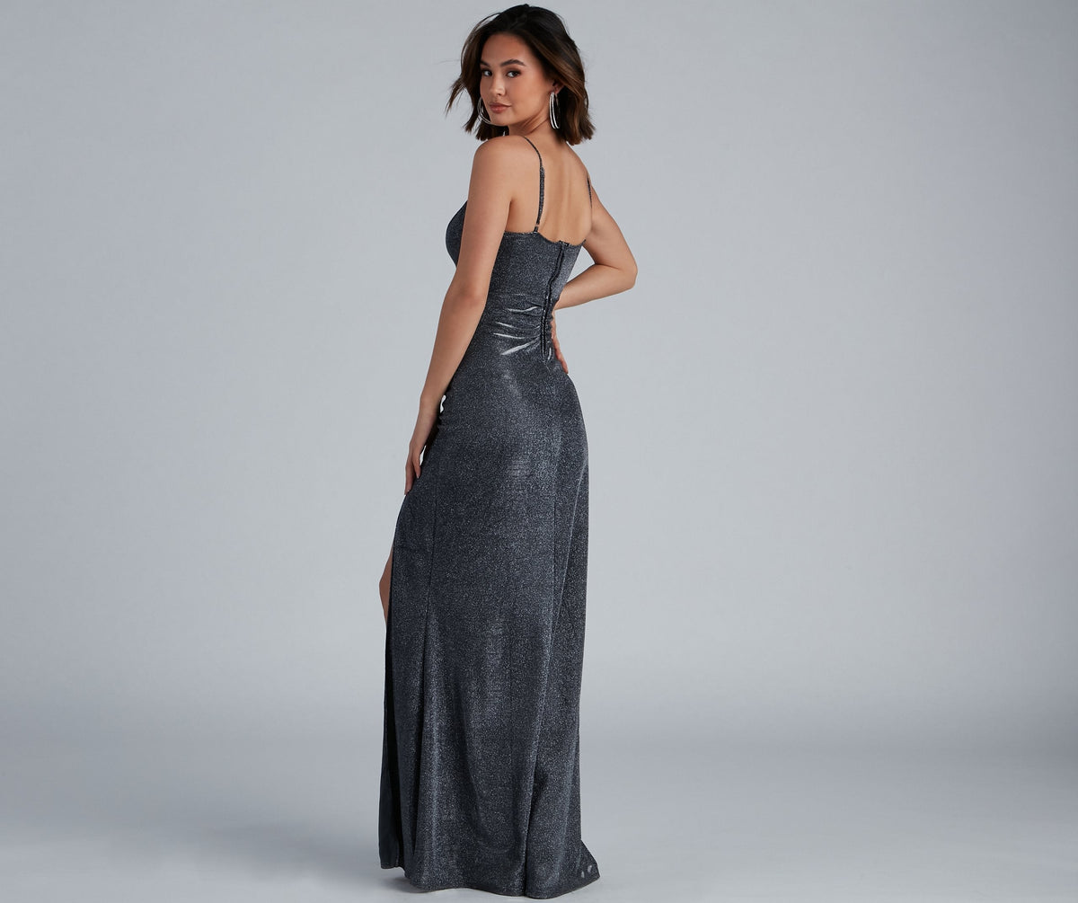 Glitter Evening Dress with a Split Detail