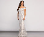 Sequined Evening Dress with an Off-Shoulder Neck