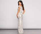 Sequined Evening Dress with an Off-Shoulder Neck