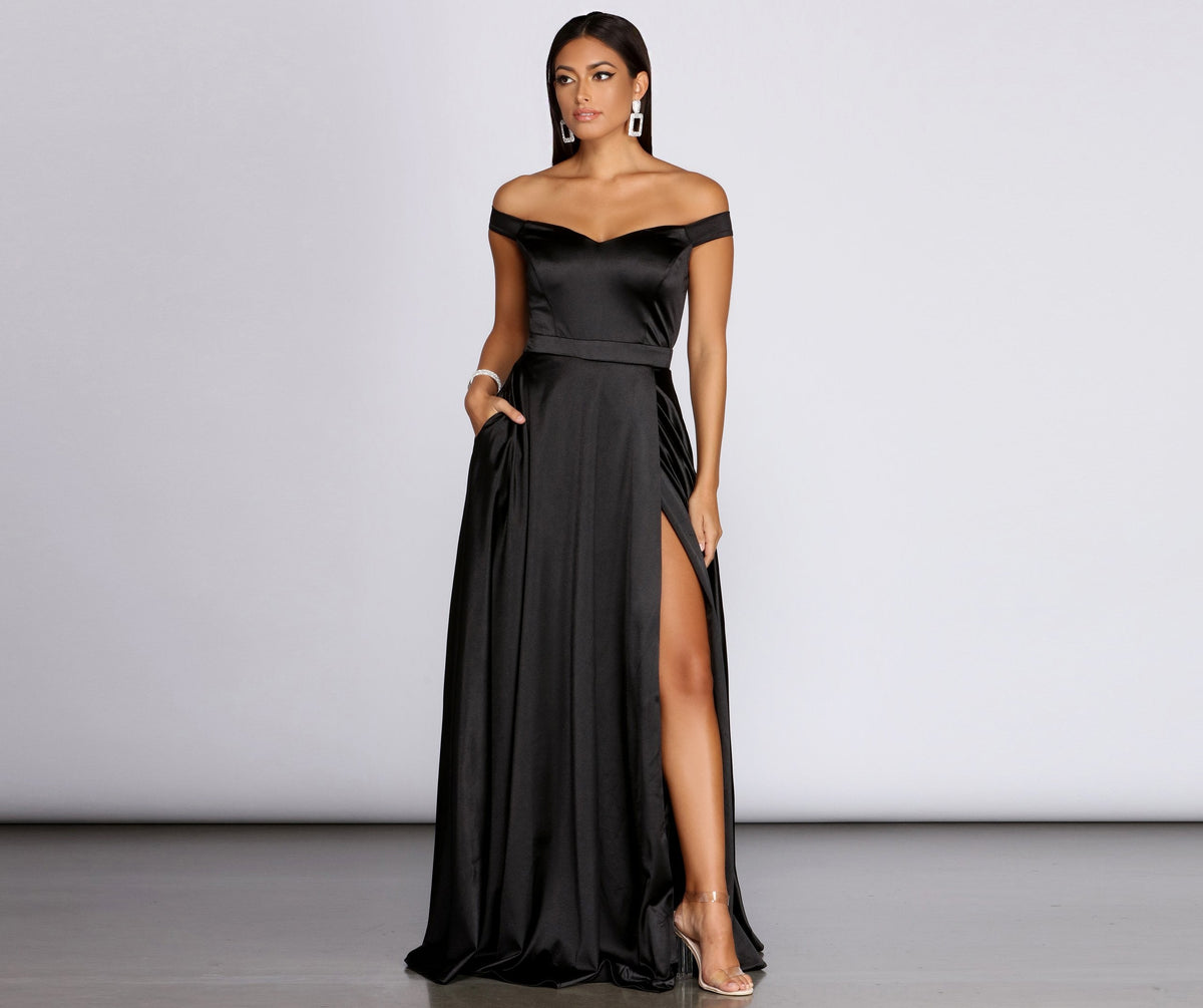 Evening Satin Dress with a Split Detail