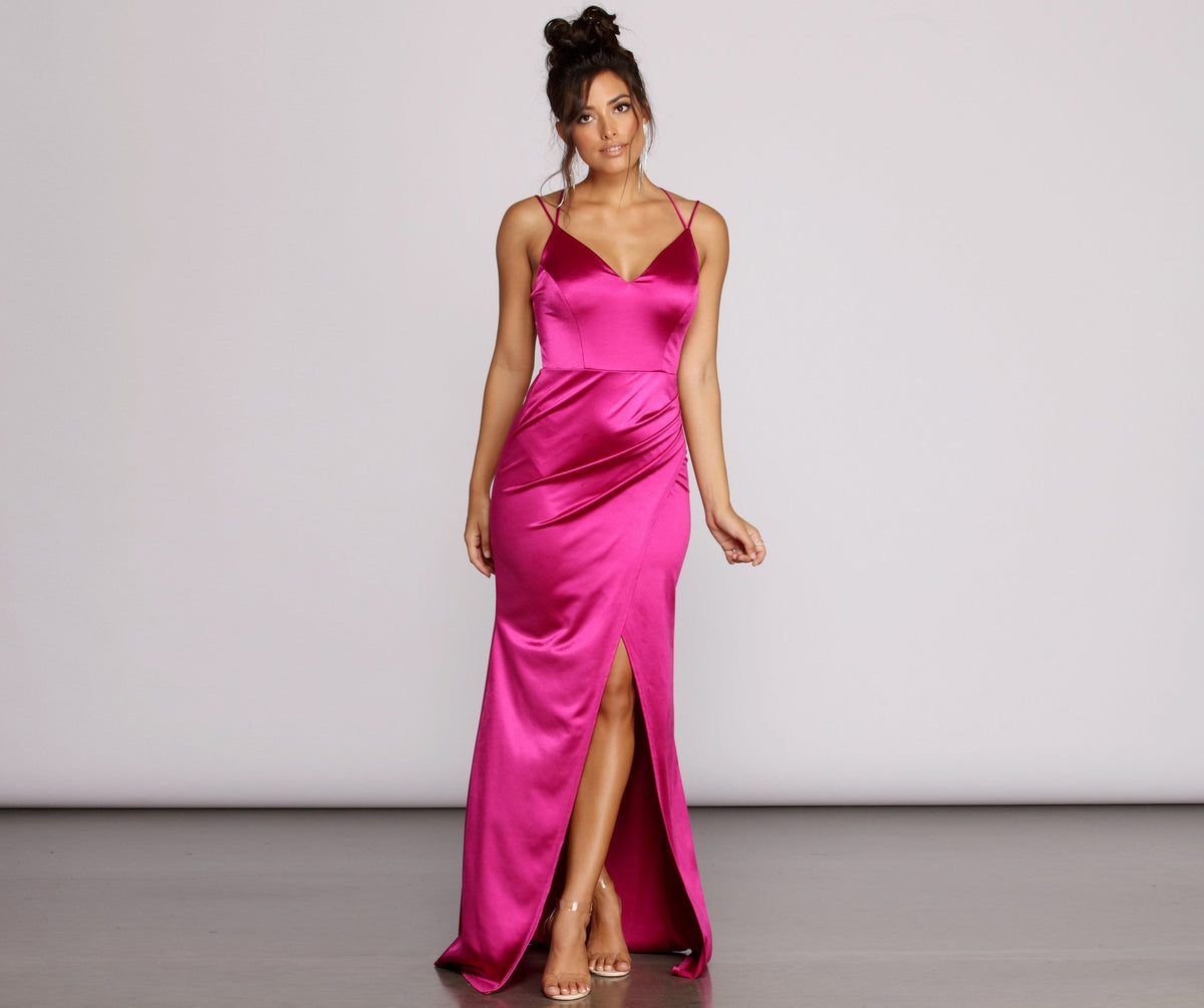 Satin Slit-Detail Evening Dress