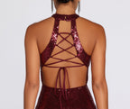 Sequined Slit-Detail Evening Dress