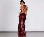 Sequined Slit-Detail Evening Dress