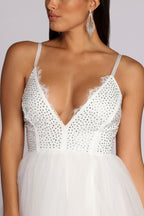 Tulle Spaghetti-Strap Dress with a Plunging V-Neck