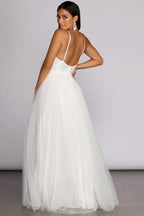 Tulle Spaghetti-Strap Dress with a Plunging V-Neck