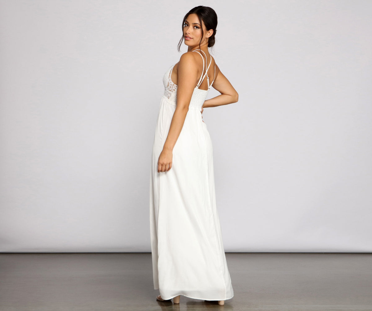 Spaghetti-Strap Cross-Back Sheer Maxi Dress