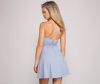 Crewneck Sleeveless Dress with Lace Details
