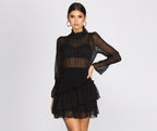 Mock Neck Chiffon Mini Dress - Lady Occasions