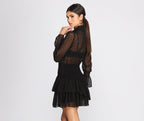 Chiffon Mini Dress with a High Neck