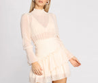 Chiffon Mini Dress with a High Neck