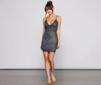 Spaghetti-Strap Glitter Sleeveless Mini Dress