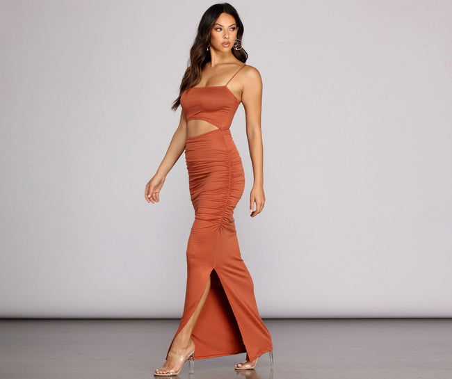 Ruched To The Maxi Knit Dress - Lady Occasions Main image