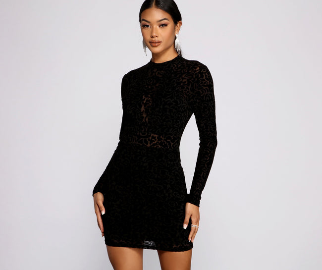 Sultry And Stylish Flocked Mesh Mini Dress - Lady Occasions Main image