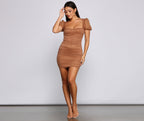 Square-Neck Mini Dress with Ruched Details