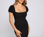 Knit Puff-Sleeve Mini Dress with a Square Neck