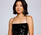 Sequined Sleeveless Dress with a Square Neck