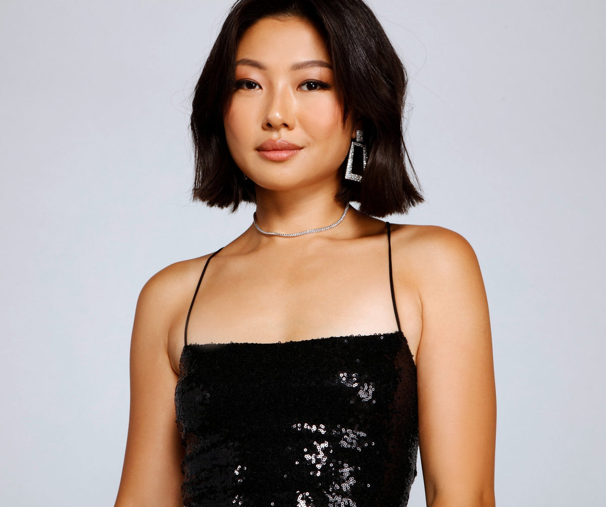 Sequined Sleeveless Dress with a Square Neck