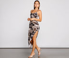 Tropical-Print Asymmetric Maxi Dress