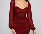 Sweetheart-Neck Mesh Mini Dress with Ruched Details