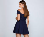 High-Rise Flared Dress with an Off-Shoulder Neck