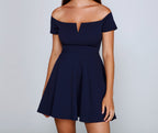 High-Rise Flared Dress with an Off-Shoulder Neck