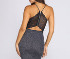 Spaghetti-Strap Glitter Sleeveless Mini Dress