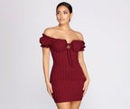 Off-Shoulder Smocked Mini Dress with Keyhole Detail