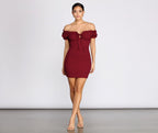 Off-Shoulder Smocked Mini Dress with Keyhole Detail