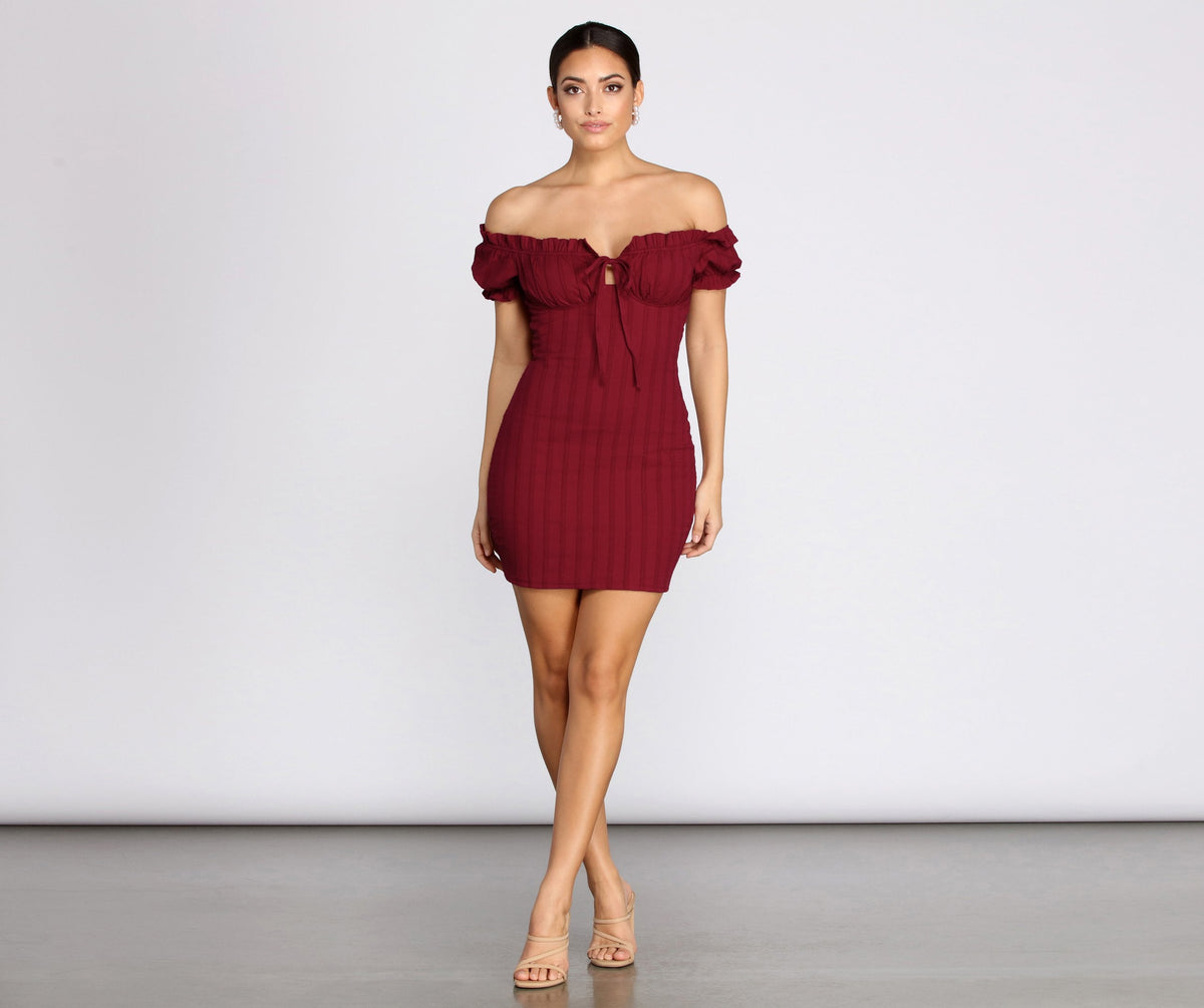 Off-Shoulder Smocked Mini Dress with Keyhole Detail