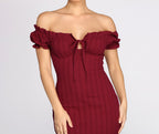 Off-Shoulder Smocked Mini Dress with Keyhole Detail