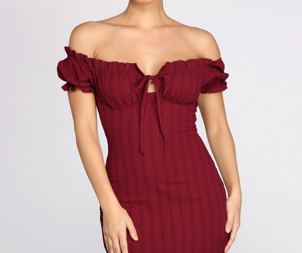 Off-Shoulder Smocked Mini Dress with Keyhole Detail