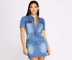 Denim Button-Front Raw-Hem Dress
