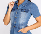 Denim Button-Front Raw-Hem Dress