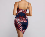 Tropical-Print Spaghetti-Strap Mini Dress with a V-Neck