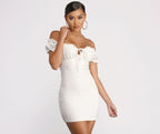 Off-Shoulder Smocked Mini Dress with Keyhole Detail