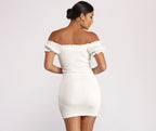 Off-Shoulder Smocked Mini Dress with Keyhole Detail