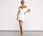 Off-Shoulder Smocked Mini Dress with Keyhole Detail