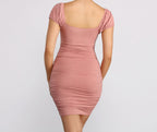 V-Neck Knit Mini Dress with Ruched Details
